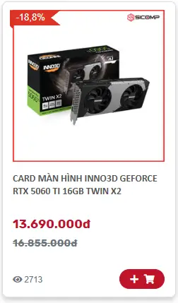 Card màn hình Inno3D RTX 5060 Ti 16GB Twin X2